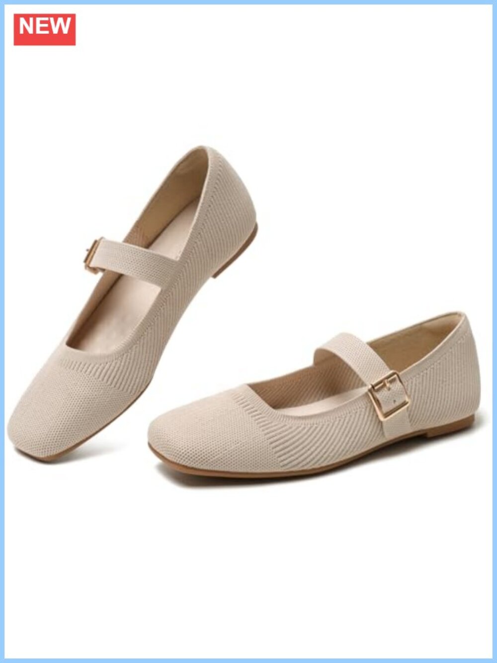 Knit Square Toe Slip On Flats Adjustable Strap Mary Jane Shoes for Office Work